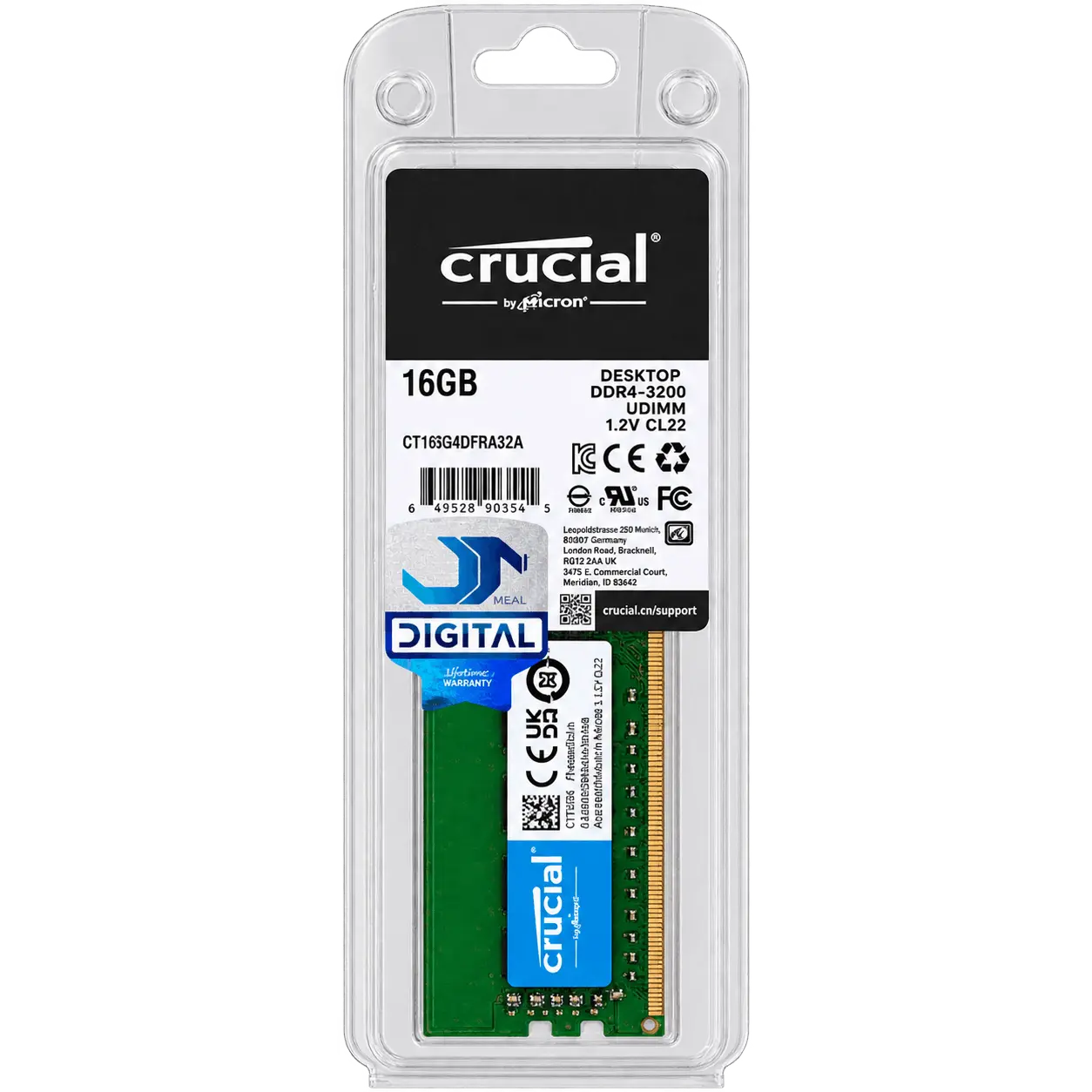 Crucial 16GB DDR4-3200 UDIMM CL22 1.2V